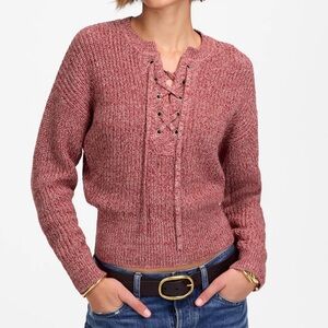 NWT! Madewell Marled Ribbed Lace Up Sweater XL RED MARL